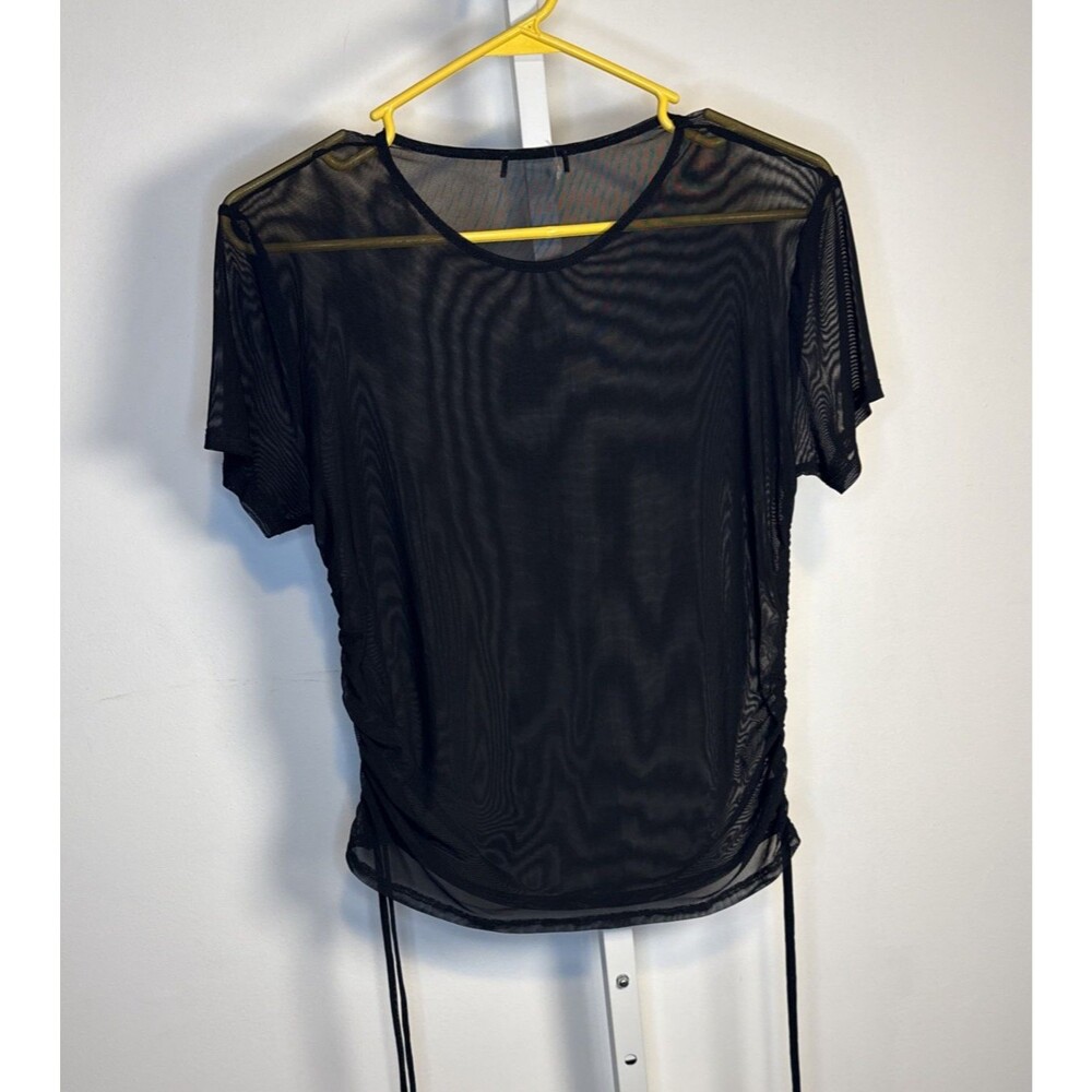 Y2K Womens Black Sheer Mesh Overlay Top Sz M goth indie rave cyber whimsygoth